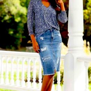 Distressed Denim Skirt